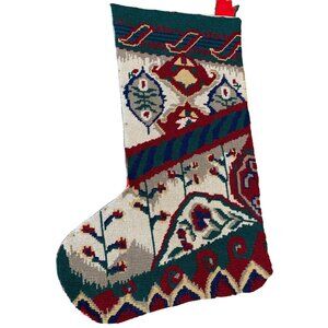 Turkish Design Needlepoint Christmas Stocking Green Red Blue Brown Handmade